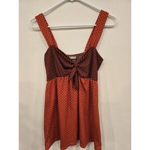 Y2K Polka Dot Babydoll Tank Top Red Black Bow‎ Front Coquette Pin Up Women's M